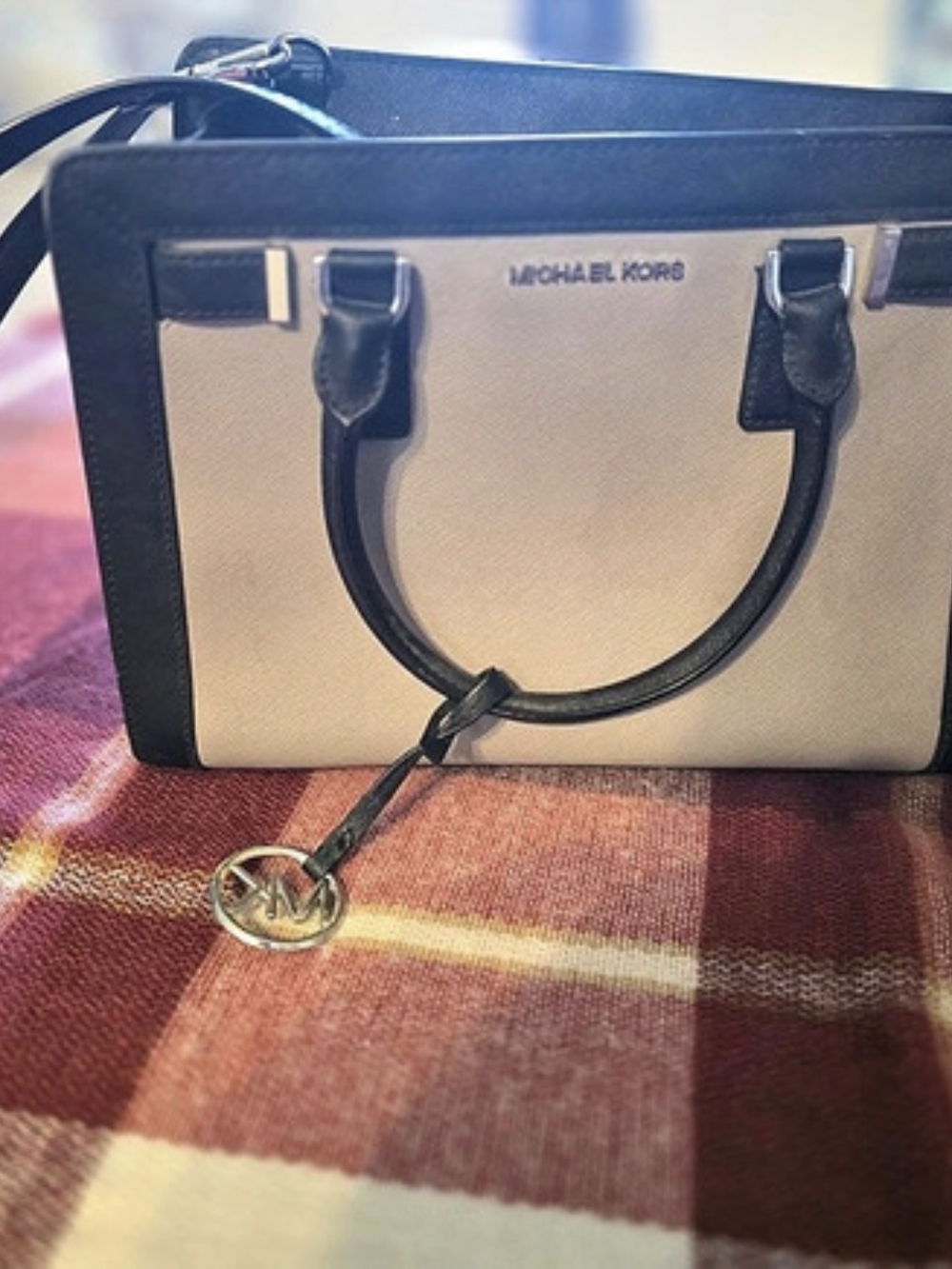 Michael Kors Ava Medium Saffiano Leather Satchel Black & Gray
